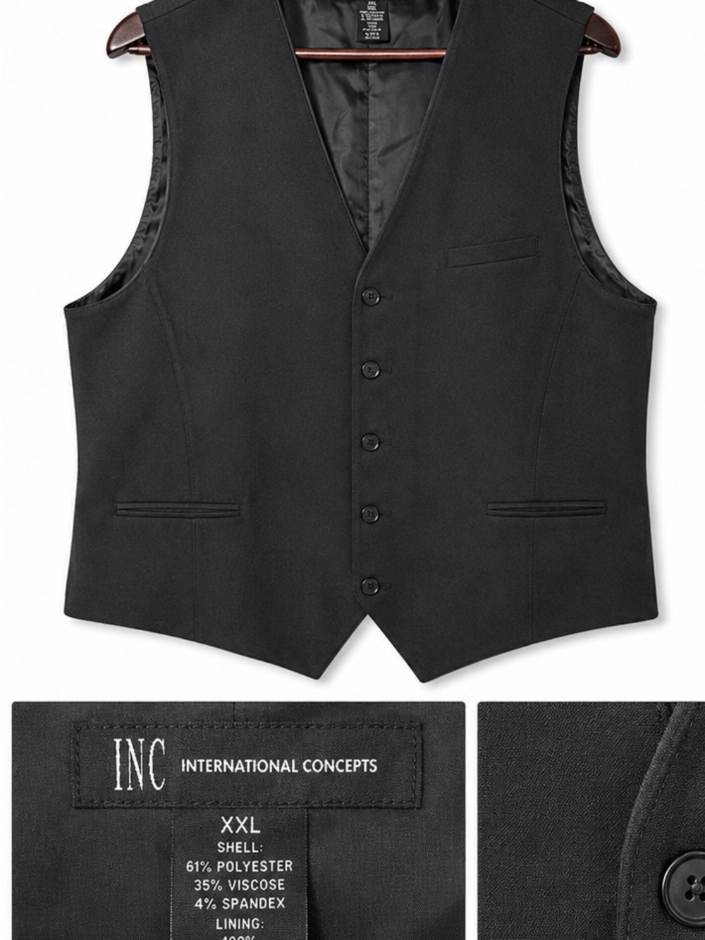 INC International Concepts Men’s Black Dress Vest XXL Adjustable Back